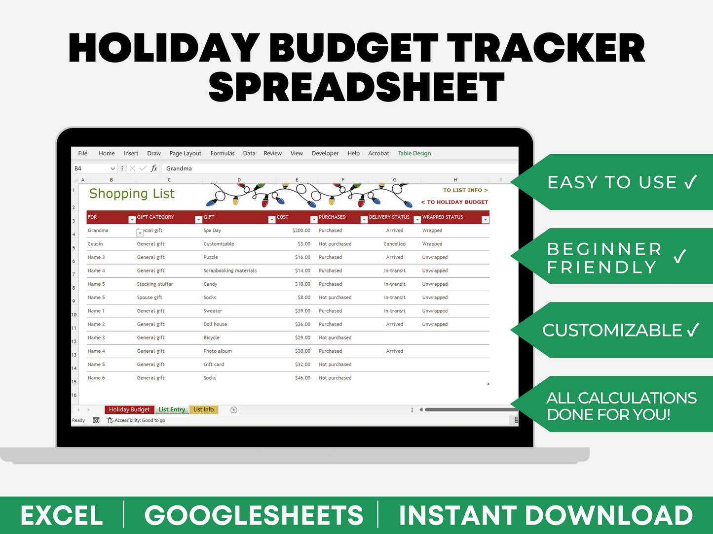 Christmas Budget Template Excel Christmas Budget Planner Christmas Bud