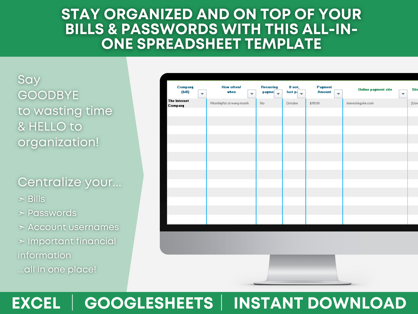 Bills tracker template spreadsheet, bills tracker template Google sheets, monthly bills, monthly bill organizer, monthly bill tracker, monthly bills template, monthly bill organizer password spreadsheet template, Google sheets password spreadsheet, Excel