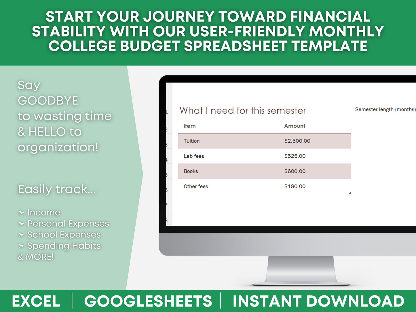 College Budget Spreadsheet