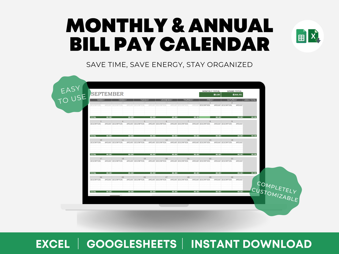 Monthly bill calendar