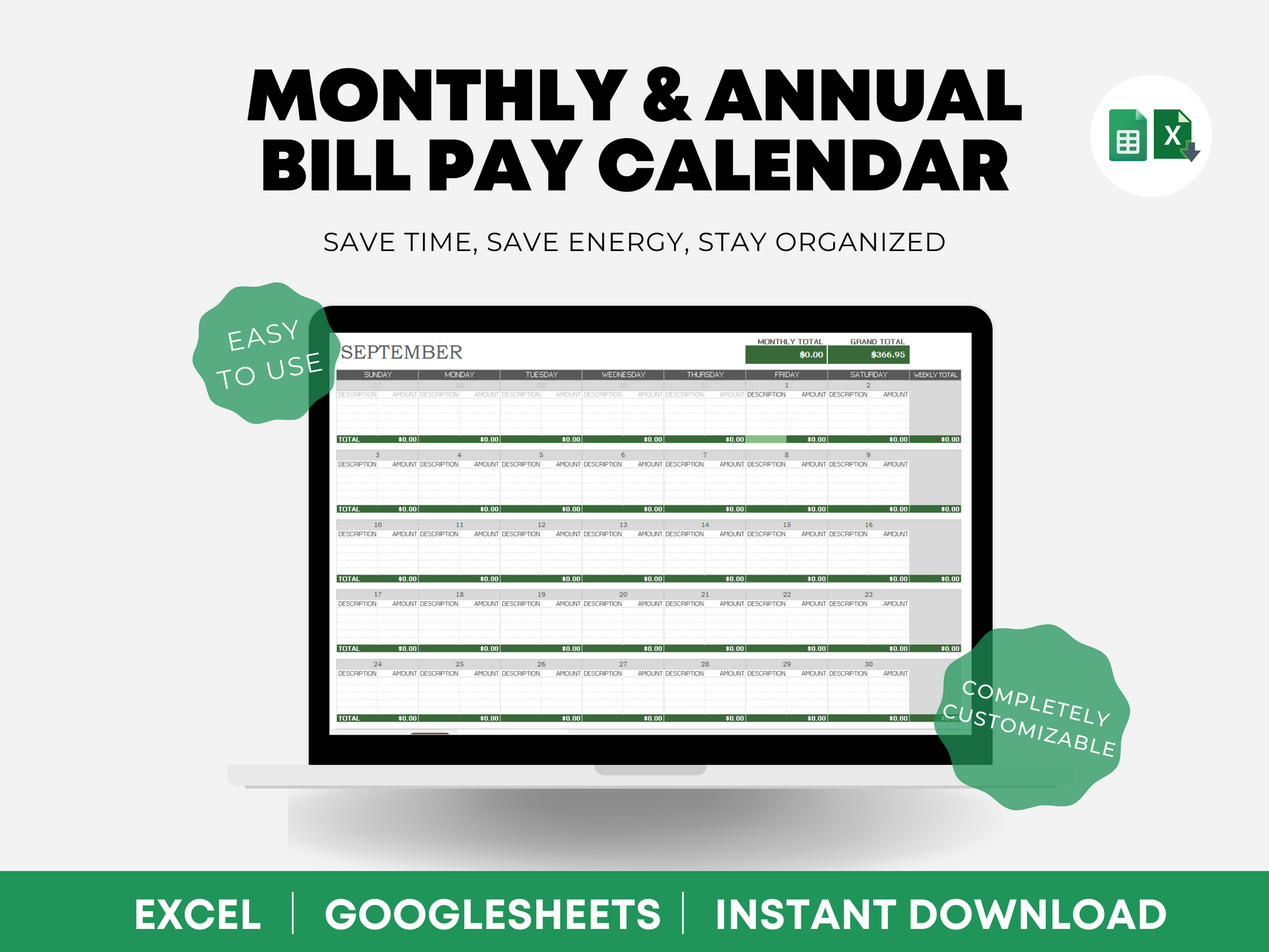 Monthly bill calendar