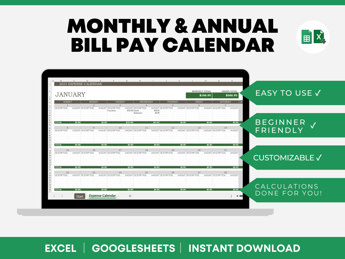 Monthly Bill Tracker Template