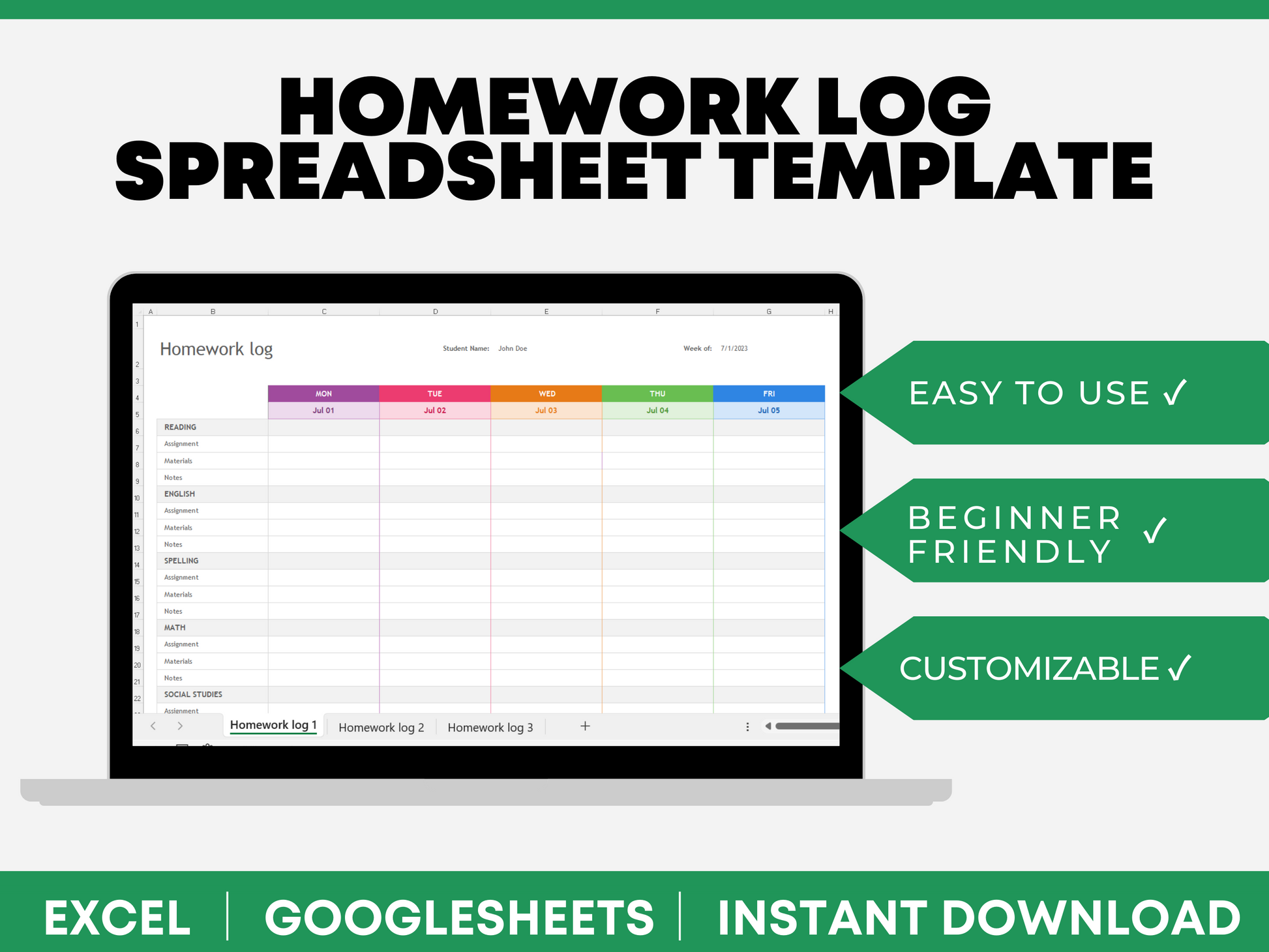 Excel Homework Tracker