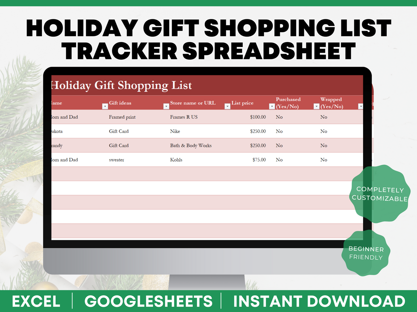 Christmas Budget Template Excel Christmas Budget Planner Christmas Bud