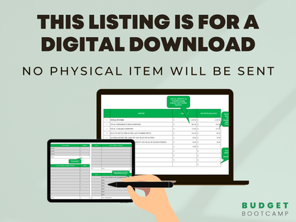 Instant download budget template. Excel spreadsheet or Google sheet.