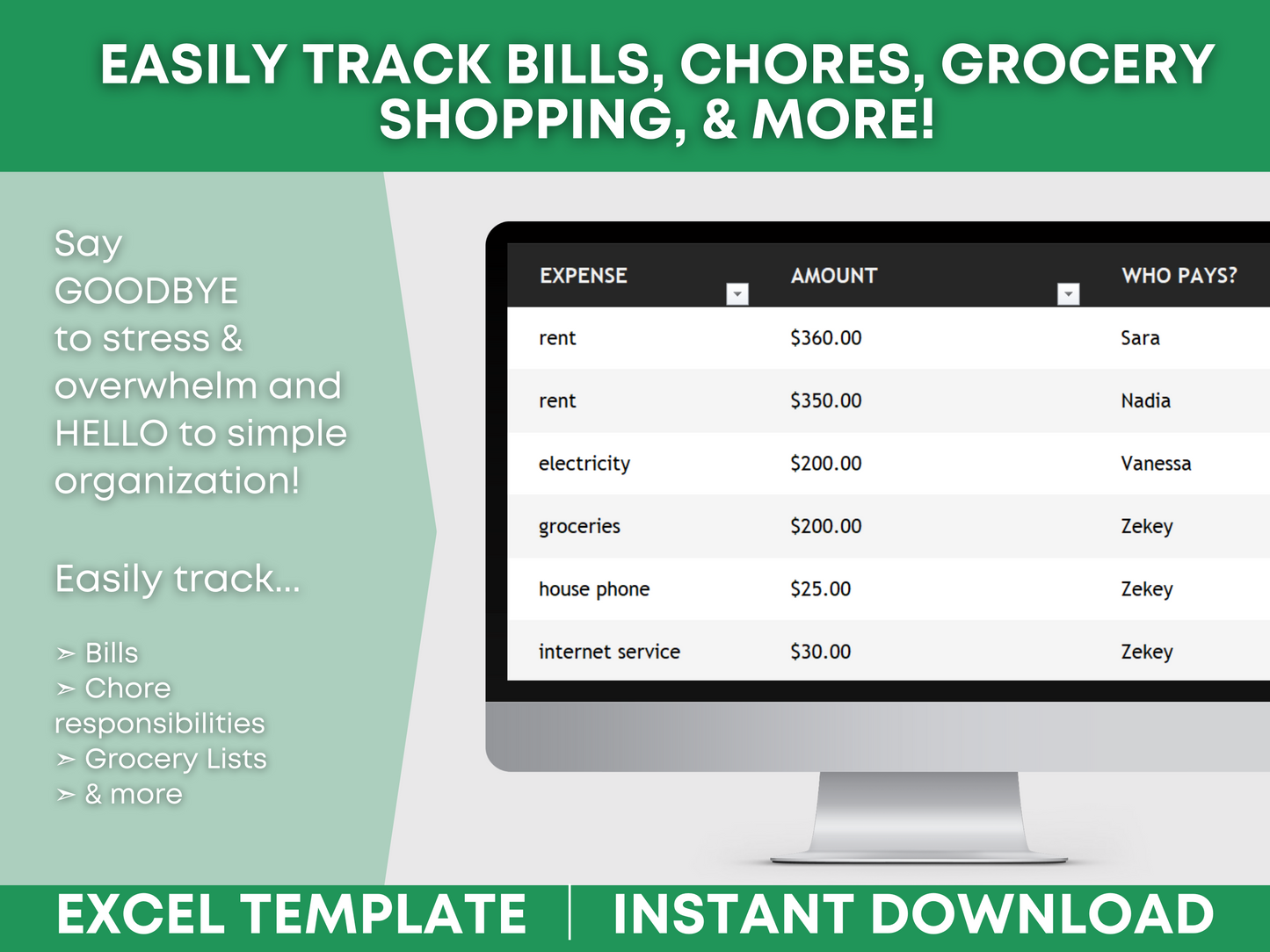 Excel Roommate Budget Spreadsheet Template