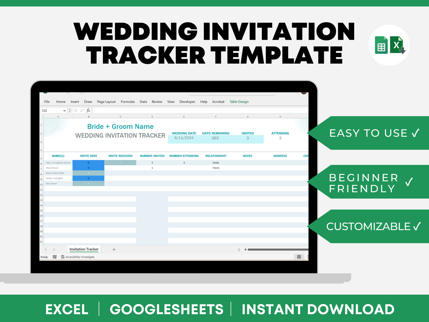 Wedding Invitation Tracker Wedding Planner Invitation List Wedding