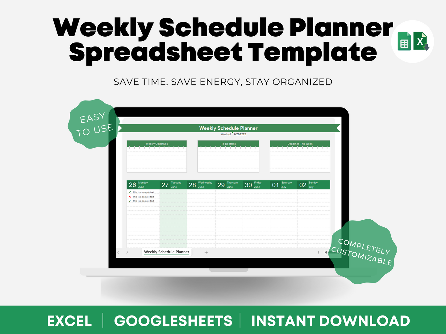 Digital Weekly Planner 2024 Weekly Planner Template Excel Weekly Planner Google Sheets Weekly Planner