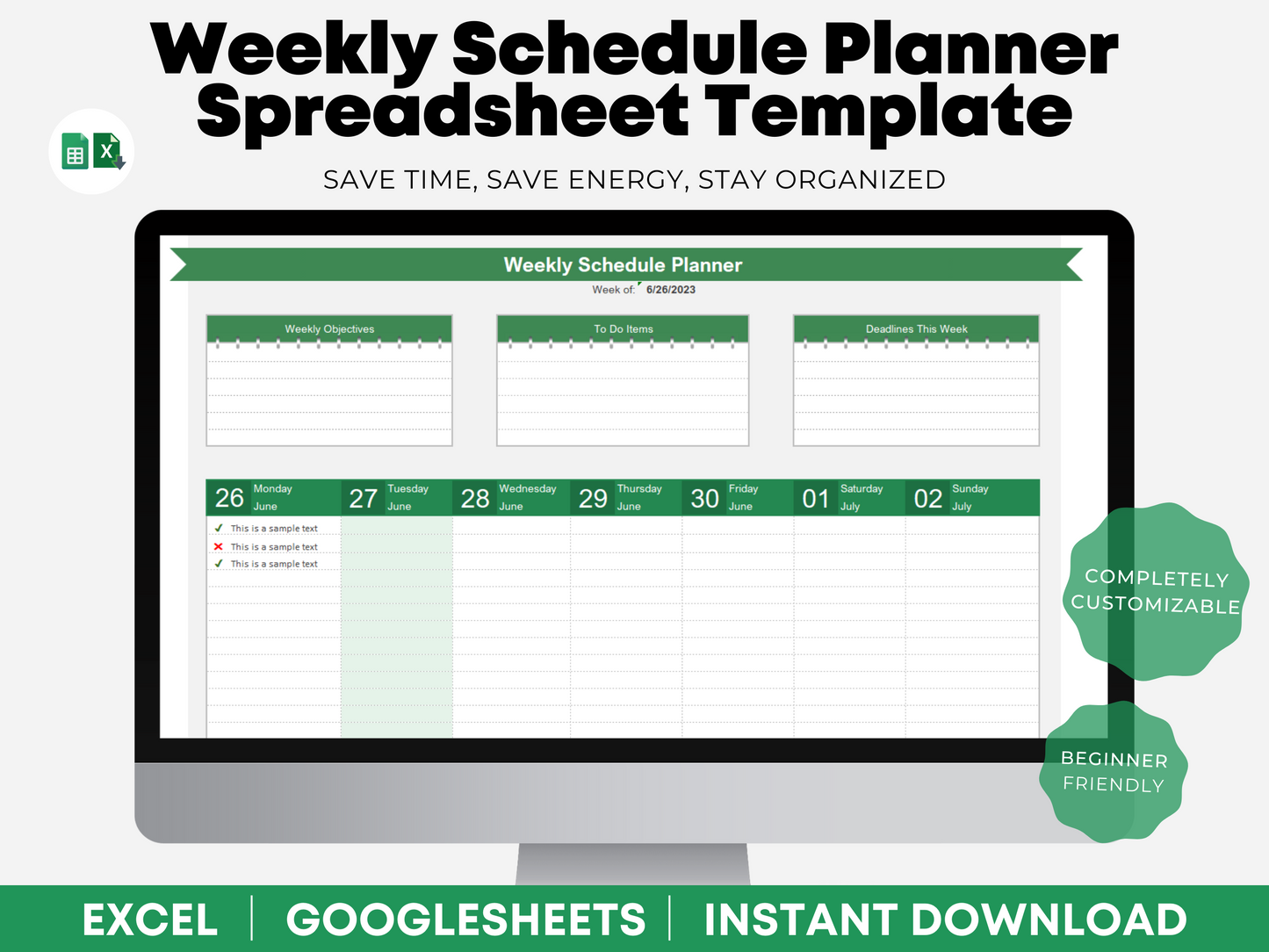 Digital Weekly Planner 2024 Weekly Planner Template Excel Weekly Planner Google Sheets Weekly Planner