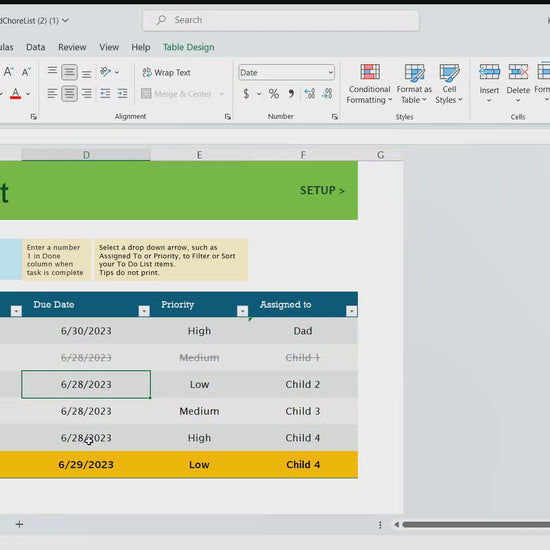 Google Sheets Chore Chart Video