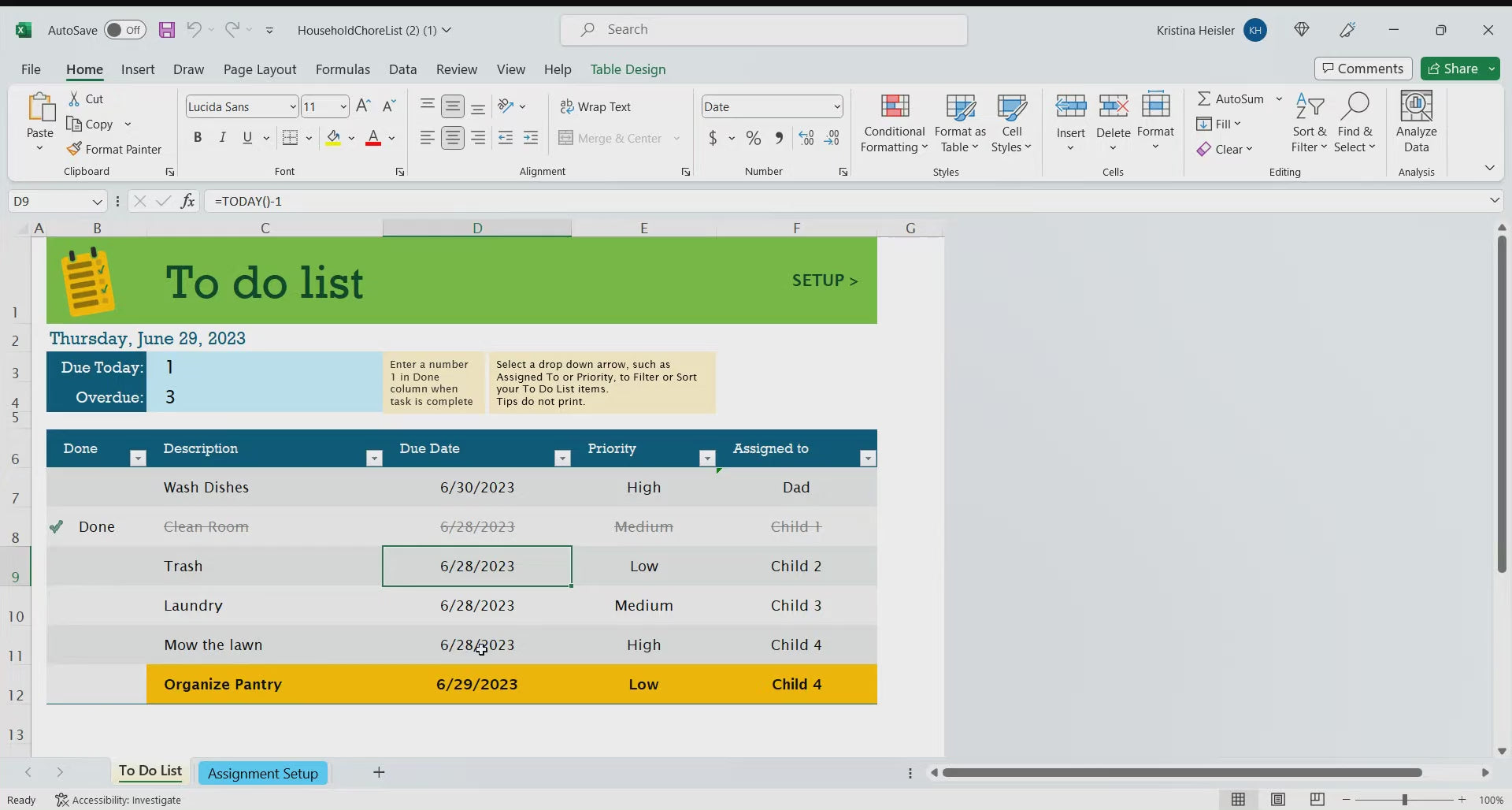 Google Sheets Chore Chart Video