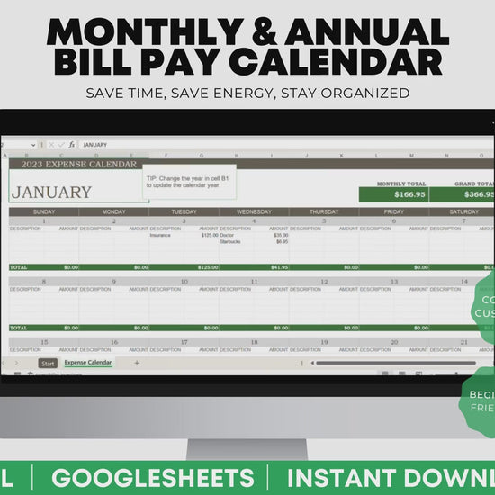 12 Months Bill Calendar Spreadsheet Video