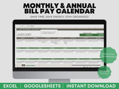 12 Months Bill Calendar Spreadsheet Video