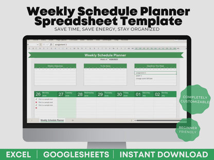 Digital Weekly Planner 2024 Weekly Planner Template Excel Weekly Planner Google Sheets Weekly Planner