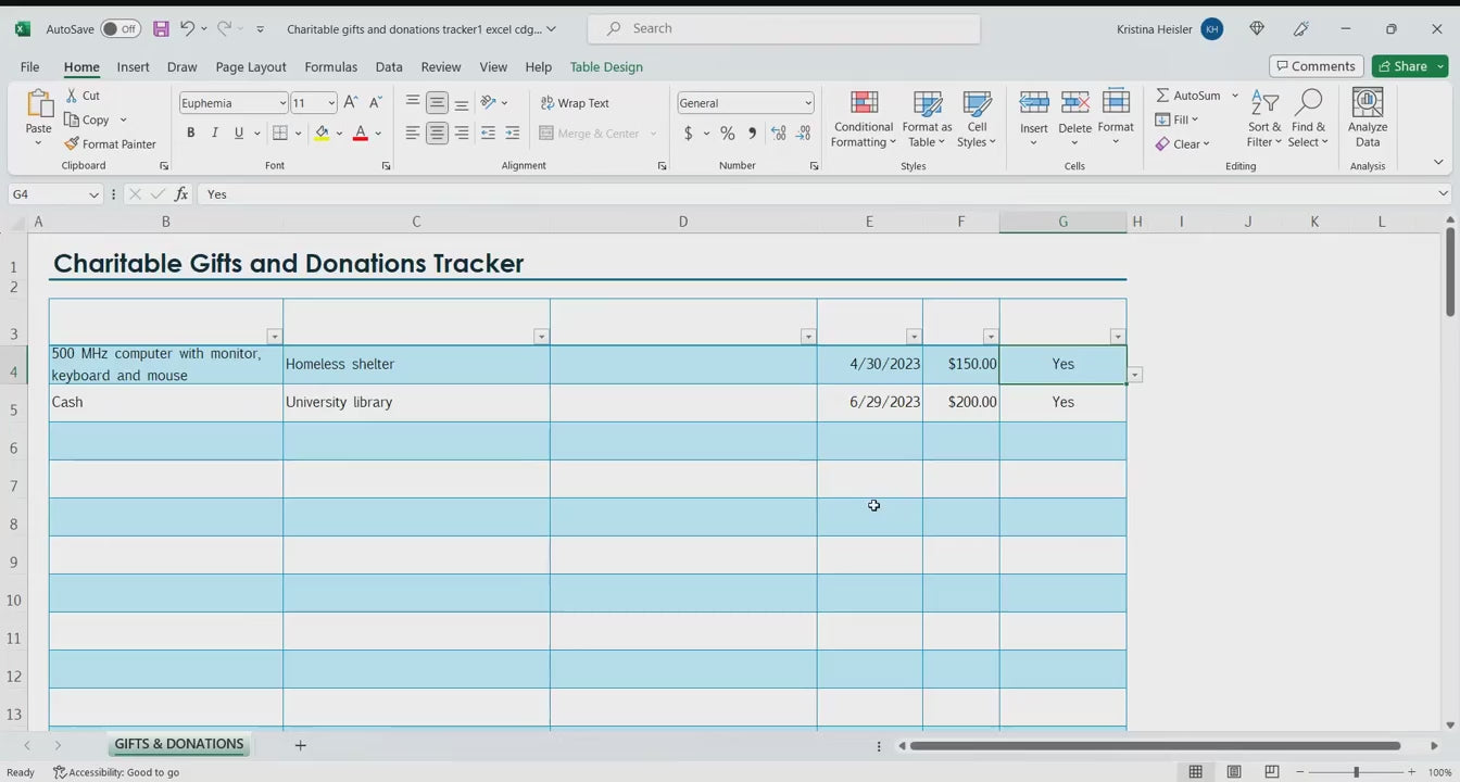 Tax Donation Tracker Excel video