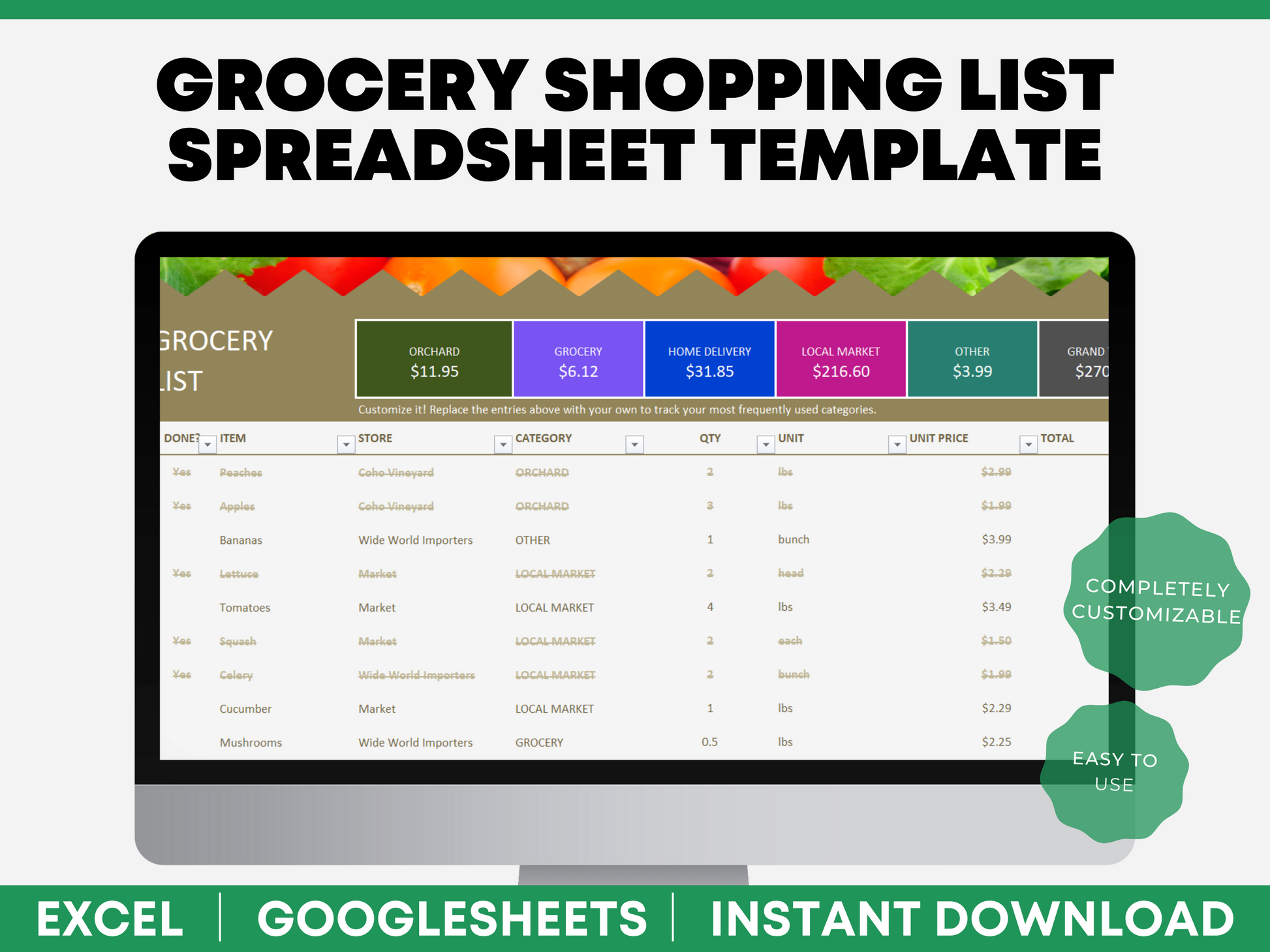 grocery list template google sheets