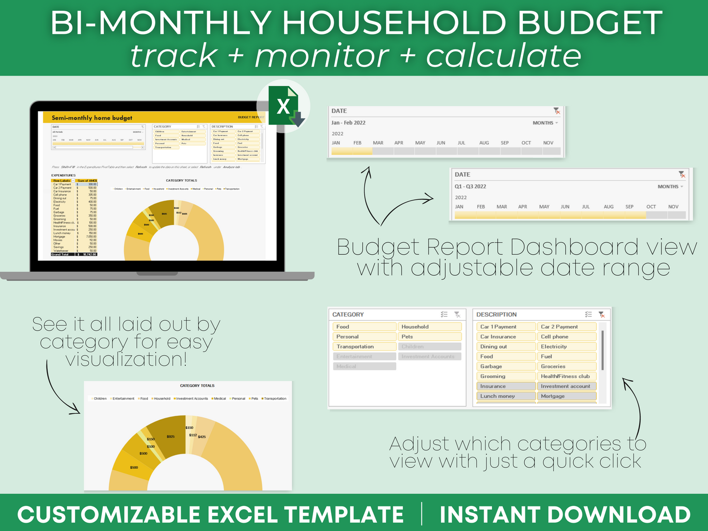 Bi monthly template budget excel, bi monthly budget planner, bi monthly budget template Google sheets, monthly budget template Excel, paycheck budget template Excel