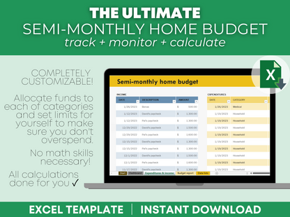 Bi monthly template budget excel, bi monthly budget planner, bi monthly budget template Google sheets, monthly budget template Excel, paycheck budget template Excel