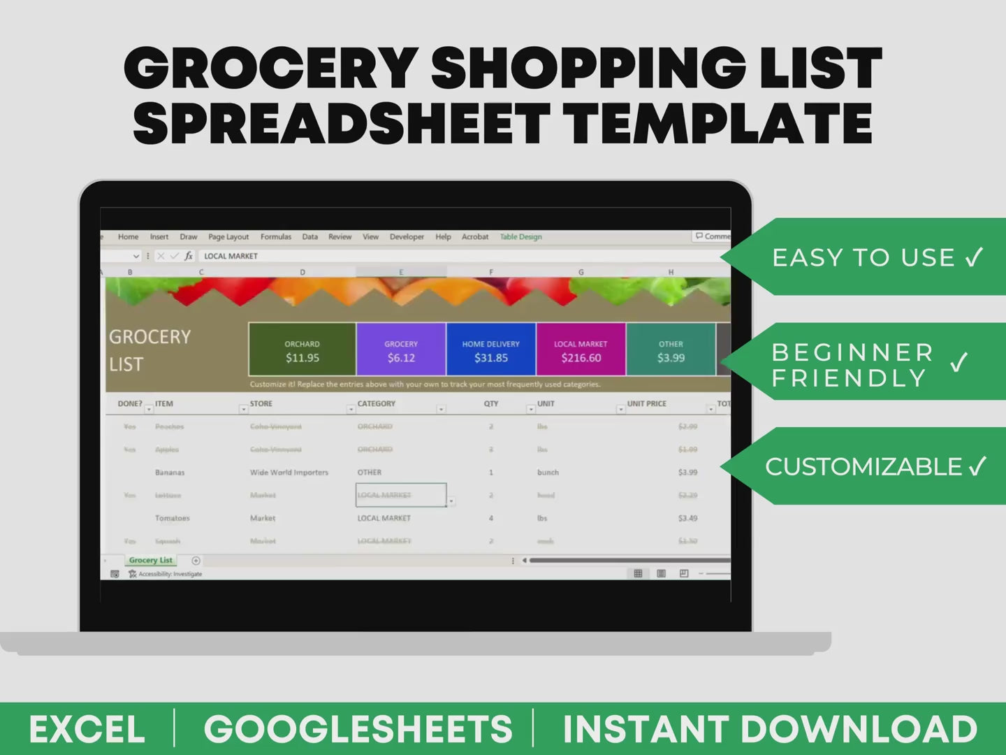 groceries list template excel